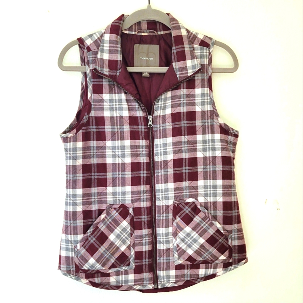 Maurices Plaid Burgundy Maroon Vest Size XS